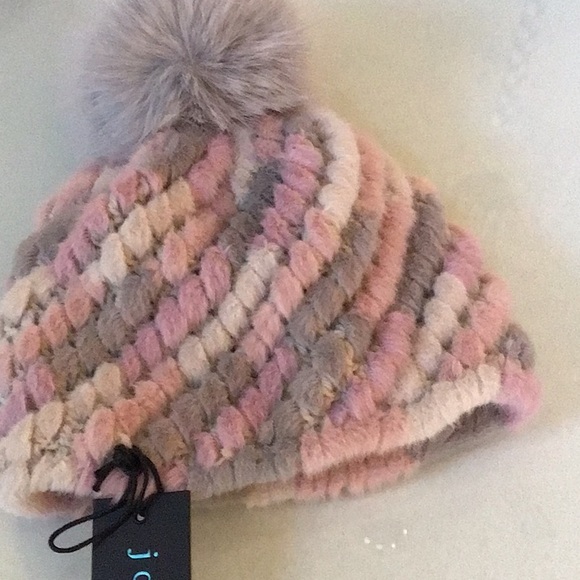 Jocelyn Womens  Hat with Pink and Gray Stripes - Picture 2 of 7